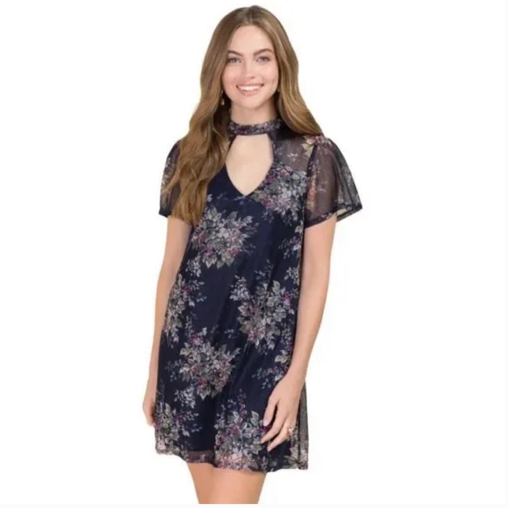 Navy Blue Floral Dress - medium - BOHO
